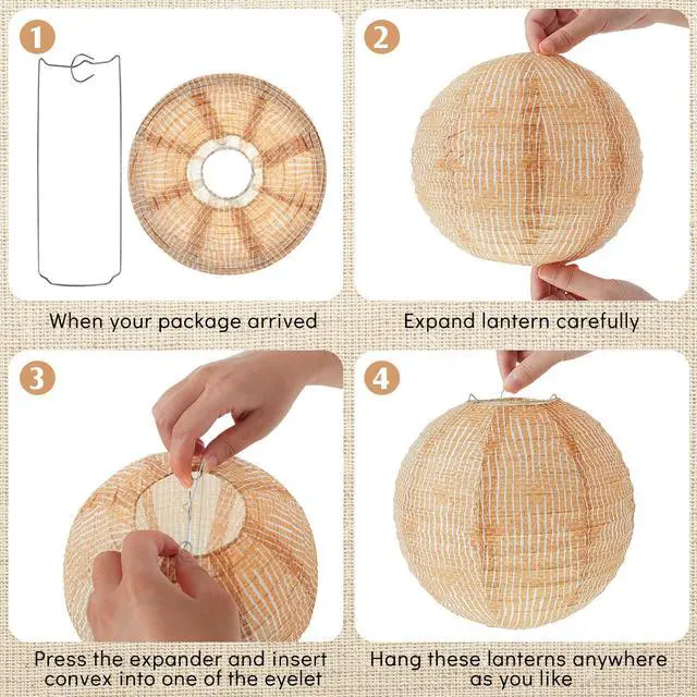 Alt view image 3 of 6 - 12 Pcs Print Burlap Paper Lanterns Round Chinese Paper Lanterns Farmhouse Boho Classroom Home Decor Classroom Sweet Birthday Party Ceremonial Event (8/10/12 Inch)