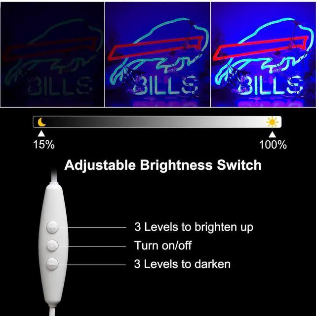 Alt view image 4 of 6 - Buffalo Football Neon Signs Led Sign for Wall Decor Rugby Team Light Up Sign Suitable for Man Cave Office Bar Pub Wall Art Gifts for Teen Boys