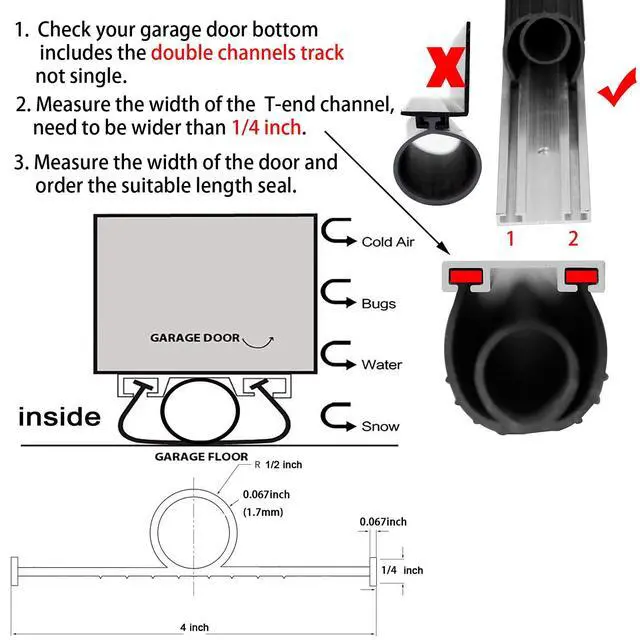 Alt view image 5 of 7 - Garage Door Bottom Seals Weatherproof Weather Stripping Threshold Buffering Sealing High Performance EPDM Rubber Resistance Gasket Black 1/4 Inch T-End, 16FT Long
