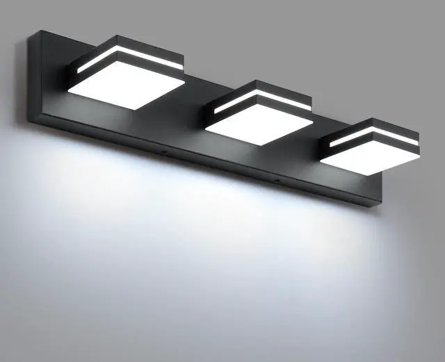 Main image of LED Modern Bathroom Vanity Light Fixtures, Modern Acrylic Bathroom Wall Lighting Fixtures Over Mirror, 3-Light, 24-Inch, Black, White