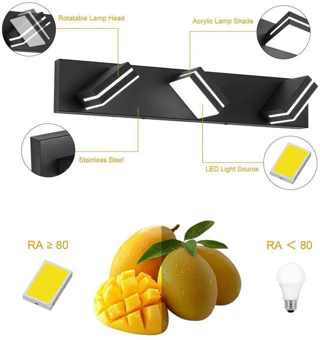 Alt view image 2 of 7 - LED Modern Bathroom Vanity Light Fixtures, Modern Acrylic Bathroom Wall Lighting Fixtures Over Mirror, 3-Light, 24-Inch, Black, White