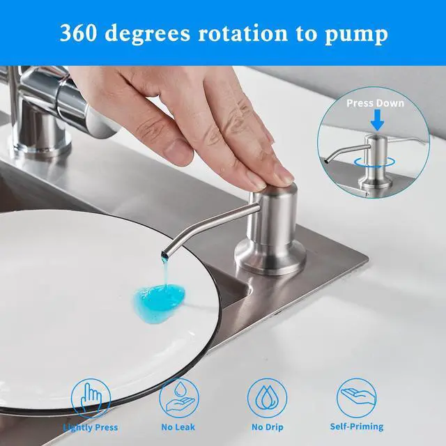 Alt view image 5 of 7 - Built in Soap Dispenser for Kitchen Sink, Brushed Nickel Stainless Steel Countertop Pump Head (Plastic Built-in), Dish Soap Hand Lotion Dispenser with Refillable 17OZ Bottle