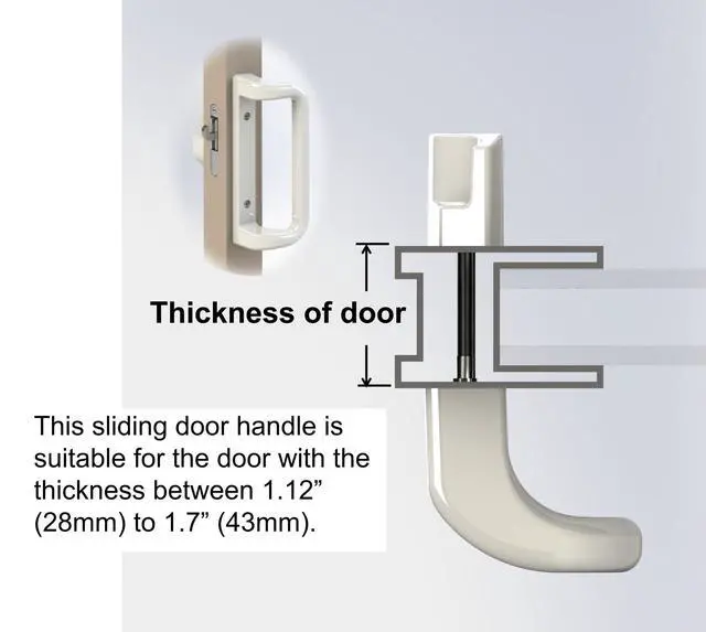 Alt view image 3 of 7 - White Sliding Glass Door Handle Set with Lock and Key | Fits 3-15/16 in screw holes; keyed mortise lock, reversible, for 1-3/16 to 2 in doors