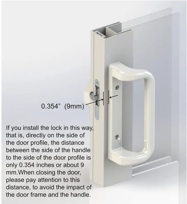 Alt view image 4 of 7 - White Sliding Glass Door Handle Set with Lock and Key | Fits 3-15/16 in screw holes; keyed mortise lock, reversible, for 1-3/16 to 2 in doors