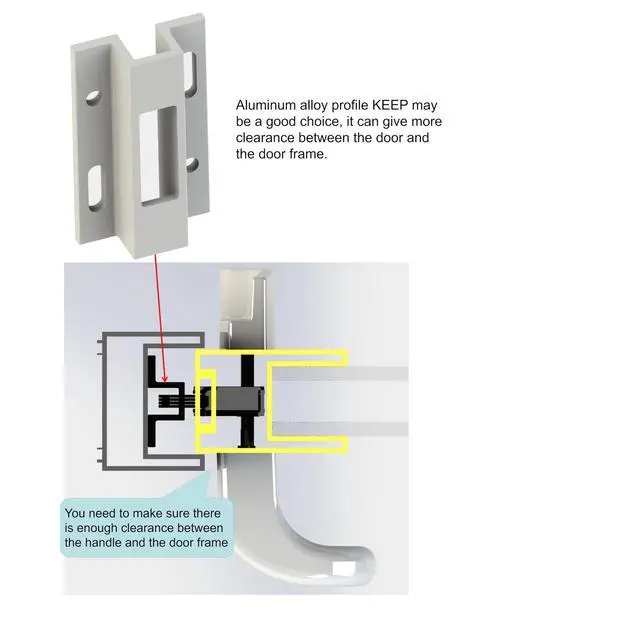 Alt view image 5 of 7 - White Sliding Glass Door Handle Set with Lock and Key | Fits 3-15/16 in screw holes; keyed mortise lock, reversible, for 1-3/16 to 2 in doors