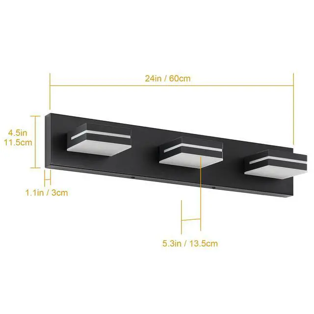 Alt view image 5 of 7 - LED Modern Bathroom Vanity Light Fixtures, Modern Acrylic Bathroom Wall Lighting Fixtures Over Mirror, 3-Light, 24-Inch, Black, White