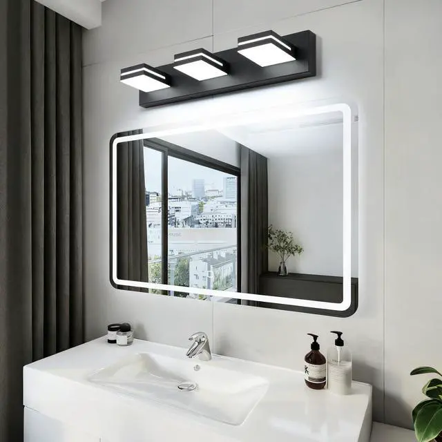 Alt view image 6 of 7 - LED Modern Bathroom Vanity Light Fixtures, Modern Acrylic Bathroom Wall Lighting Fixtures Over Mirror, 3-Light, 24-Inch, Black, White