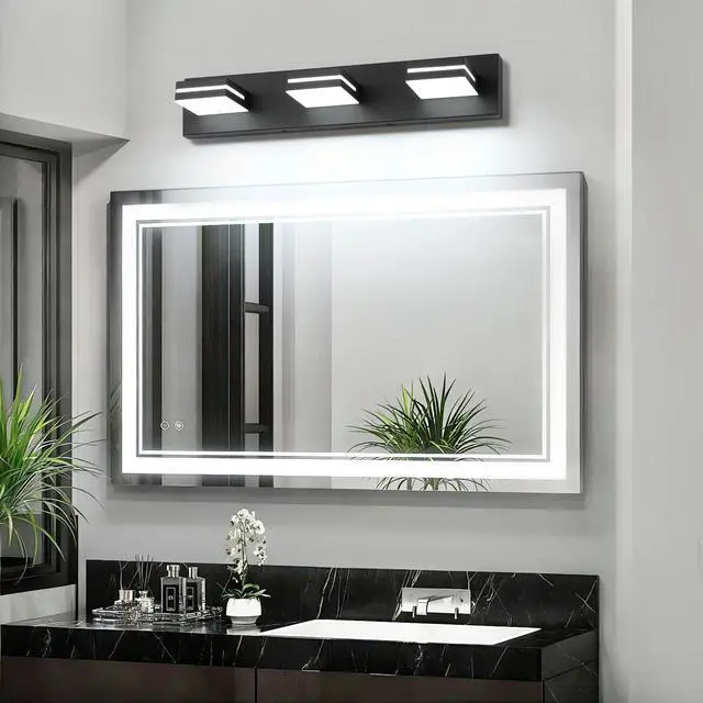 Alt view image 7 of 7 - LED Modern Bathroom Vanity Light Fixtures, Modern Acrylic Bathroom Wall Lighting Fixtures Over Mirror, 3-Light, 24-Inch, Black, White