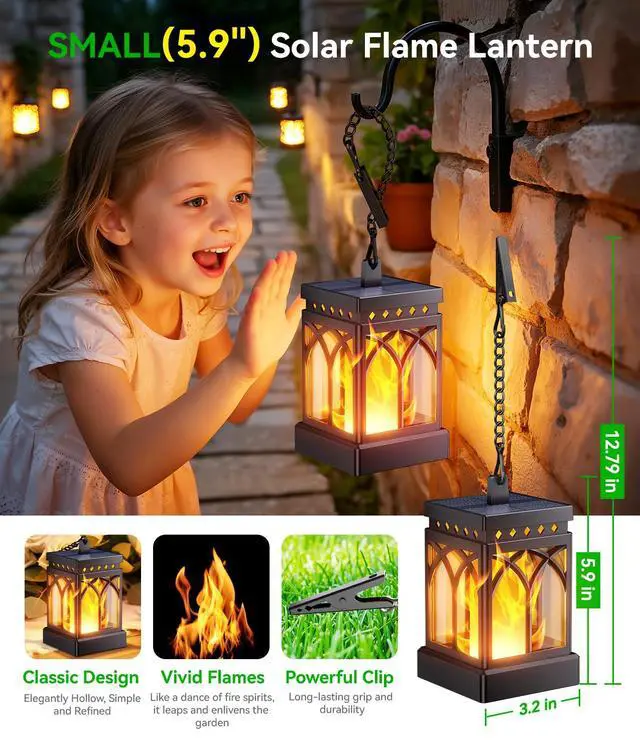 Alt view image 3 of 7 - 4 Pack Solar Lanterns Outdoor Waterproof, Upgraded Flickering Flame Modes + Constant Modes Hanging Solar Lantern Lights for Outside, Lanterns Decorative Outdoor for Garden Table Yard Tree Decor