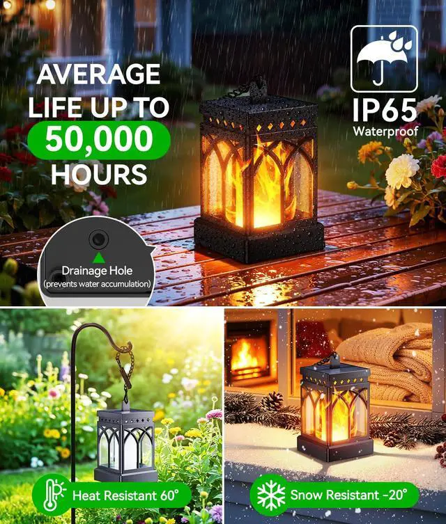 Alt view image 4 of 7 - 4 Pack Solar Lanterns Outdoor Waterproof, Upgraded Flickering Flame Modes + Constant Modes Hanging Solar Lantern Lights for Outside, Lanterns Decorative Outdoor for Garden Table Yard Tree Decor