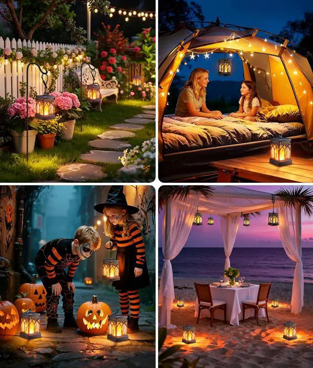 Alt view image 7 of 7 - 4 Pack Solar Lanterns Outdoor Waterproof, Upgraded Flickering Flame Modes + Constant Modes Hanging Solar Lantern Lights for Outside, Lanterns Decorative Outdoor for Garden Table Yard Tree Decor