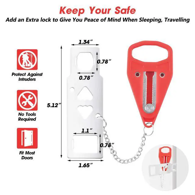 Alt view image 3 of 7 - Portable Door Lock, Hotel Travel Door Lock Security for Home | Hotel Safety Device for Door Security, Portable Lock for Hotel Room, Apartment, College Dorm and Travel