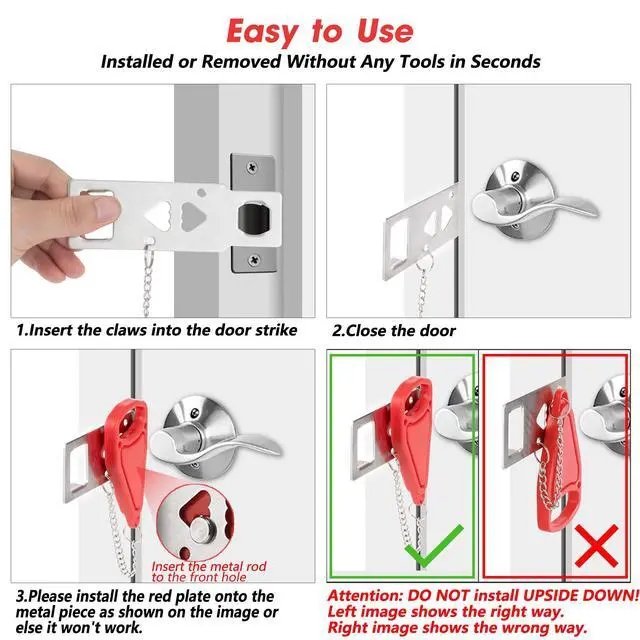 Alt view image 4 of 7 - Portable Door Lock, Hotel Travel Door Lock Security for Home | Hotel Safety Device for Door Security, Portable Lock for Hotel Room, Apartment, College Dorm and Travel