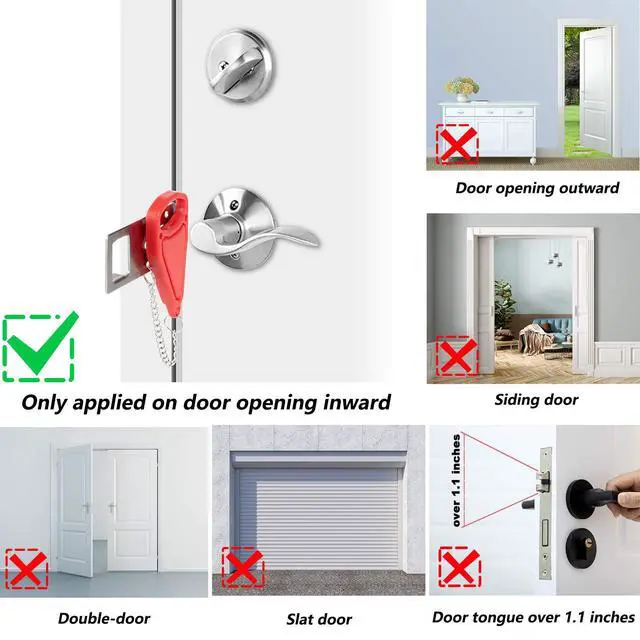 Alt view image 5 of 7 - Portable Door Lock, Hotel Travel Door Lock Security for Home | Hotel Safety Device for Door Security, Portable Lock for Hotel Room, Apartment, College Dorm and Travel