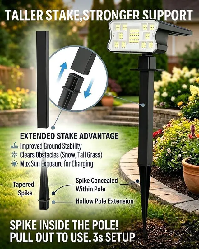 Alt view image 3 of 7 - Solar Lights Outdoor Waterproof IP67, 60 LED 3 Lighting Modes Solar Spot Lights Outdoor for Yard Garden Pathway Landscape, Auto On/Off, Function 2 in 1(Cool White, 4 Pack)