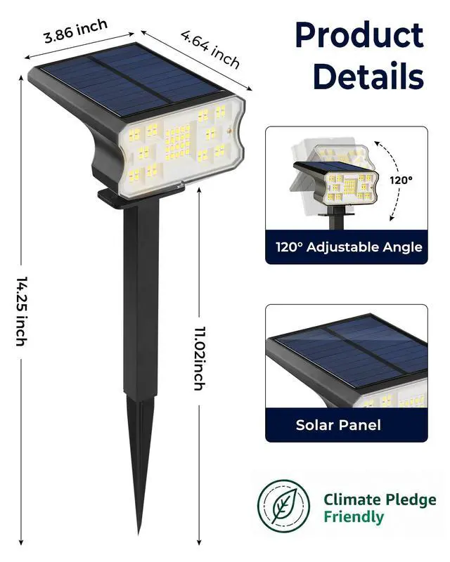 Alt view image 2 of 7 - Solar Lights Outdoor Waterproof IP67, 60 LED 3 Lighting Modes Solar Spot Lights Outdoor for Yard Garden Pathway Landscape, Auto On/Off, Function 2 in 1(Cool White, 4 Pack)