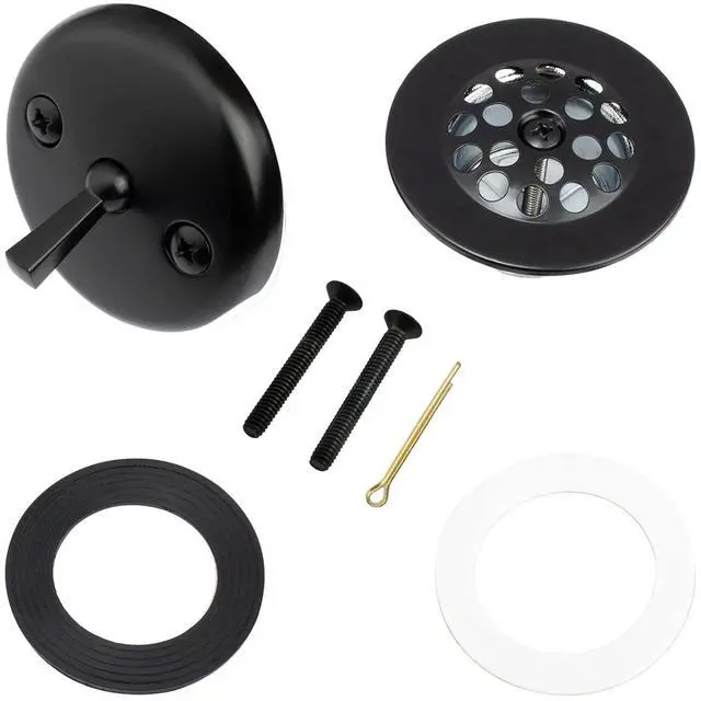 Main image of Matte Black Trip Lever Tub Trim Kit Set with Trip Lever Overflow Face Plate, No putty Gasket,Trip Lever Bathtub Drain with Strainer, Overflow and Matching Screws, No putty installation By