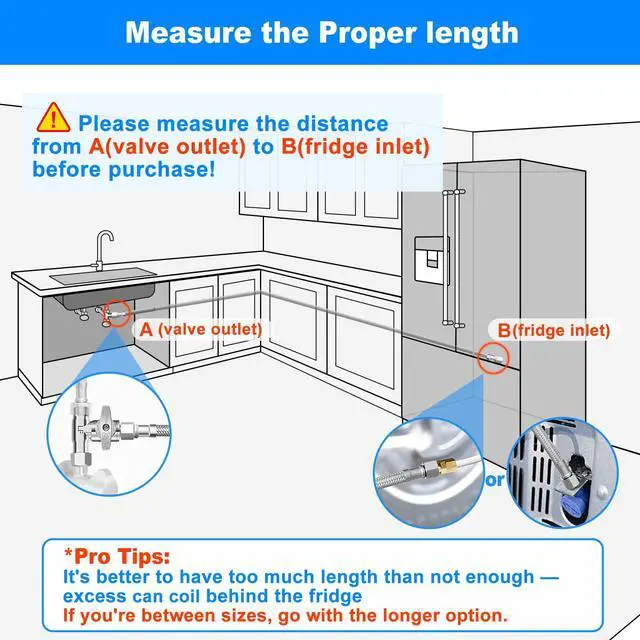 Alt view image 3 of 7 - Refrigerator Water Line - 8FT,Foodgrade PEX Inner Hose for Fridge Ice Maker | Stainless Steel Braided Ice Maker Water Hose,Rustproof Fridge Water Line with Both End 1/4" Comp Fittings