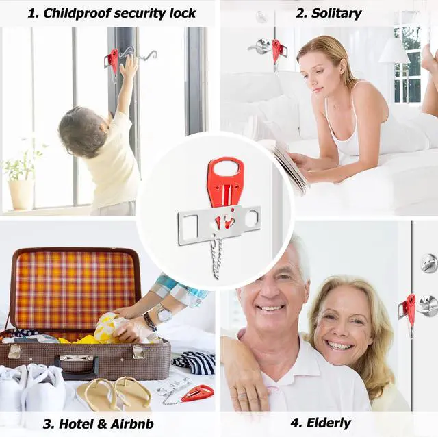 Alt view image 7 of 7 - Portable Door Lock, Hotel Travel Door Lock Security for Home | Hotel Safety Device for Door Security, Portable Lock for Hotel Room, Apartment, College Dorm and Travel