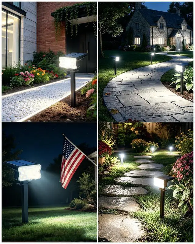 Alt view image 7 of 7 - Solar Lights Outdoor Waterproof IP67, 60 LED 3 Lighting Modes Solar Spot Lights Outdoor for Yard Garden Pathway Landscape, Auto On/Off, Function 2 in 1(Cool White, 4 Pack)