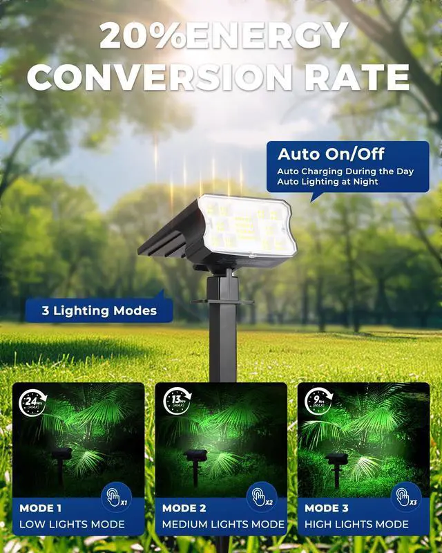 Alt view image 6 of 7 - Solar Lights Outdoor Waterproof IP67, 60 LED 3 Lighting Modes Solar Spot Lights Outdoor for Yard Garden Pathway Landscape, Auto On/Off, Function 2 in 1(Cool White, 4 Pack)