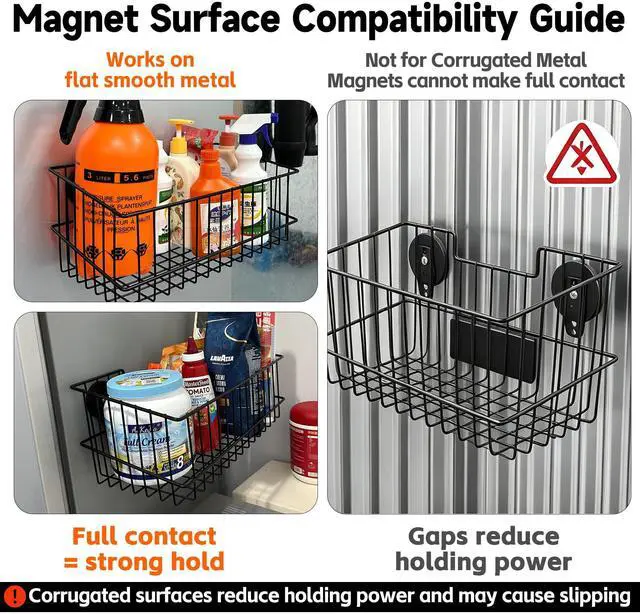 Alt view image 3 of 7 - Magnetic Baskets, Large Capacity Metal Wire Mesh Basket Holder Organizer for Sundry Tool Storage, Magnetic Shelf for Garage, Laundry, Kitchen, Workshop, Cabinet(2 Pack)