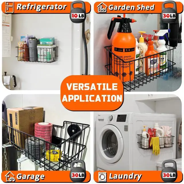 Alt view image 5 of 7 - Magnetic Baskets, Large Capacity Metal Wire Mesh Basket Holder Organizer for Sundry Tool Storage, Magnetic Shelf for Garage, Laundry, Kitchen, Workshop, Cabinet(2 Pack)