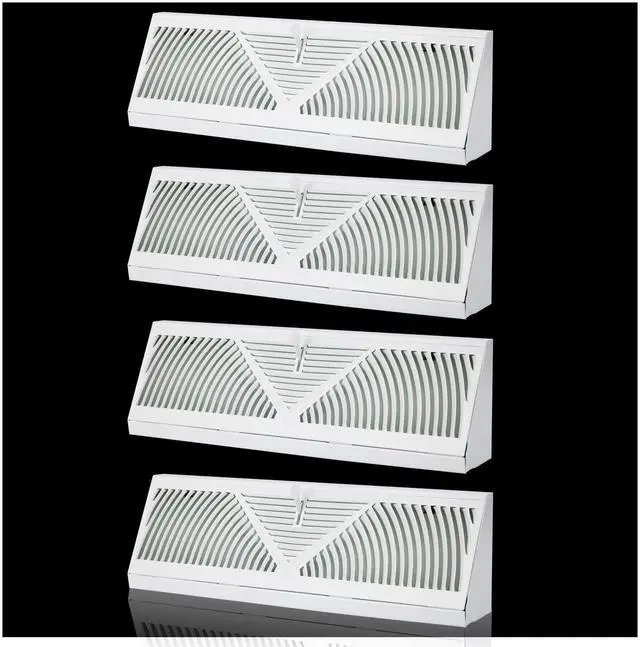 Main image of 4PK 18 inch Baseboard Register Vent for 18"Duct,Baseboard Vent Cover | Steel Baseboard Diffuser,3 Way Maximum Air Flow,Smooth Adjust Lever,Wall Corner Base-Board Air Covers,18"Wx4.5"H x 2.75"Deep