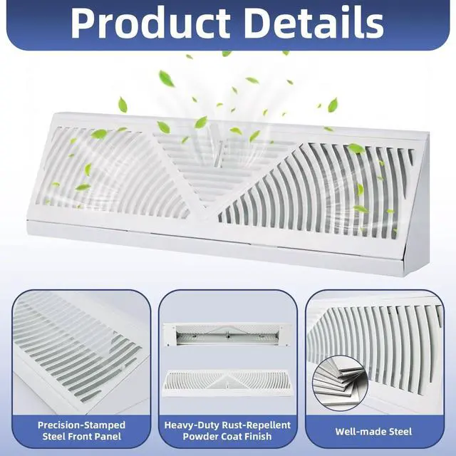 Alt view image 3 of 7 - 4PK 18 inch Baseboard Register Vent for 18"Duct,Baseboard Vent Cover | Steel Baseboard Diffuser,3 Way Maximum Air Flow,Smooth Adjust Lever,Wall Corner Base-Board Air Covers,18"Wx4.5"H x 2.75"Deep