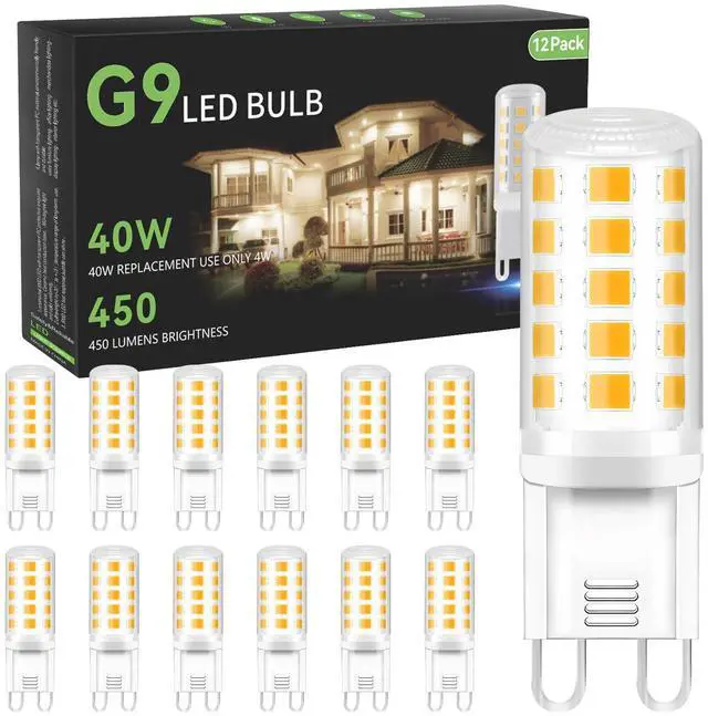 Main image of 12 Pack G9 LED Bulb, Eq 40 Watt G9 Halogen Bulb, 3000K Soft Warm White | 120V 4W G9 Light Bulb, T4 Bi-pin Base, Small G 9 Socket for Chandelier, 450Lumen, Non-dimmable