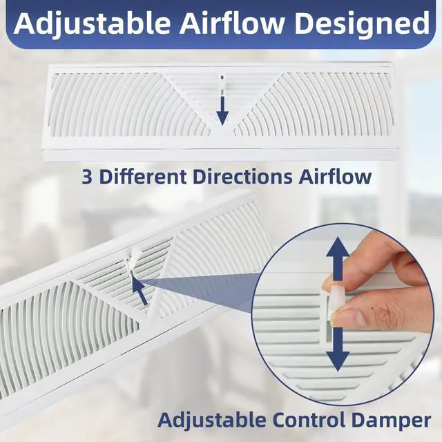 Alt view image 4 of 7 - 4PK 18 inch Baseboard Register Vent for 18"Duct,Baseboard Vent Cover | Steel Baseboard Diffuser,3 Way Maximum Air Flow,Smooth Adjust Lever,Wall Corner Base-Board Air Covers,18"Wx4.5"H x 2.75"Deep