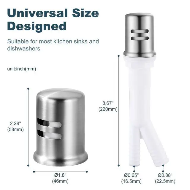 Alt view image 7 of 7 - Dishwasher Air Gap Cover, Dishwasher Air Gap Cap for Kitchen Sink, Solid Brass Dishwasher Overflow Vent Cap Replacement Kit, Brushed Nickel