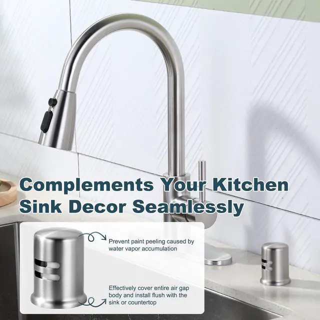 Alt view image 4 of 7 - Dishwasher Air Gap Cover, Dishwasher Air Gap Cap for Kitchen Sink, Solid Brass Dishwasher Overflow Vent Cap Replacement Kit, Brushed Nickel