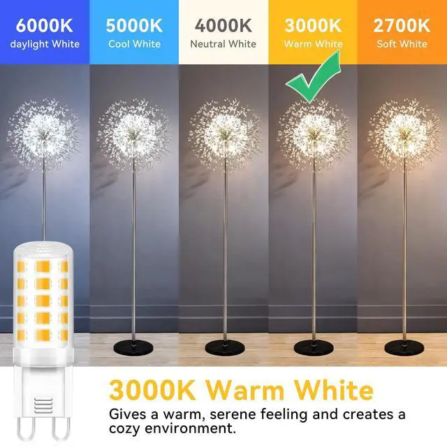 Alt view image 4 of 7 - 12 Pack G9 LED Bulb, Eq 40 Watt G9 Halogen Bulb, 3000K Soft Warm White | 120V 4W G9 Light Bulb, T4 Bi-pin Base, Small G 9 Socket for Chandelier, 450Lumen, Non-dimmable