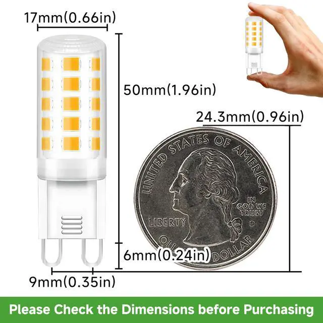 Alt view image 6 of 7 - 12 Pack G9 LED Bulb, Eq 40 Watt G9 Halogen Bulb, 3000K Soft Warm White | 120V 4W G9 Light Bulb, T4 Bi-pin Base, Small G 9 Socket for Chandelier, 450Lumen, Non-dimmable