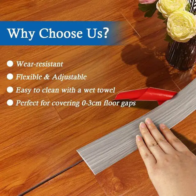 Alt view image 5 of 7 - Vinyl Floor Transition Strip Self Adhesive Threshold Strip 2" W | Peel and Stick Transition Strips for Doorway Floor Divider Strip, Elegant Wood Grain Design, 5cm, 6.56Ft, Gray