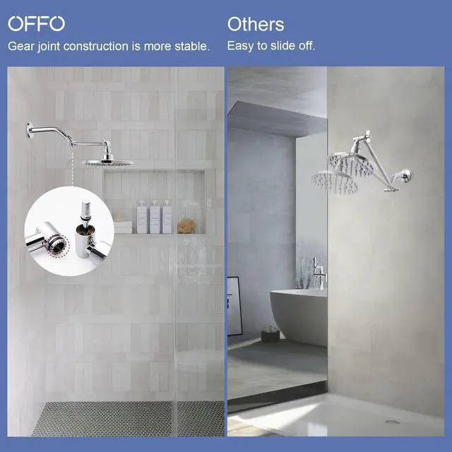 Alt view image 3 of 7 - 6 inch Shower Head Extension Arm, Adjustable Height & Angle Shower Arm Extender with Locking Nut, Easy Install Universal G1/2 Connector for Fixed and Handheld Showerhead, Chrome
