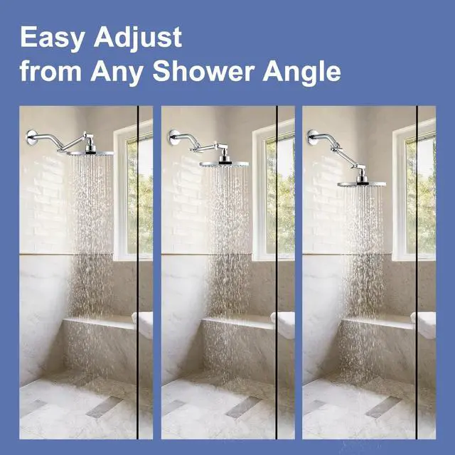 Alt view image 4 of 7 - 6 inch Shower Head Extension Arm, Adjustable Height & Angle Shower Arm Extender with Locking Nut, Easy Install Universal G1/2 Connector for Fixed and Handheld Showerhead, Chrome