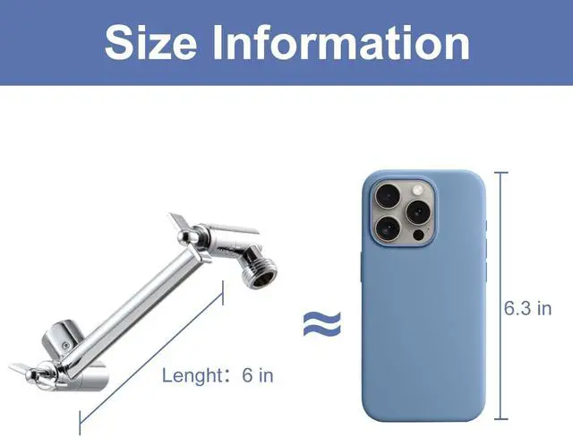Alt view image 5 of 7 - 6 inch Shower Head Extension Arm, Adjustable Height & Angle Shower Arm Extender with Locking Nut, Easy Install Universal G1/2 Connector for Fixed and Handheld Showerhead, Chrome