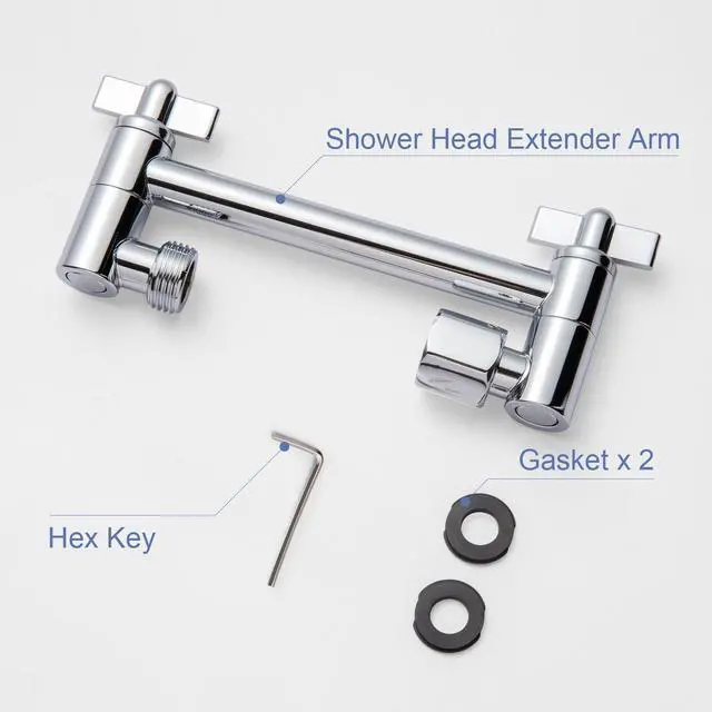 Alt view image 7 of 7 - 6 inch Shower Head Extension Arm, Adjustable Height & Angle Shower Arm Extender with Locking Nut, Easy Install Universal G1/2 Connector for Fixed and Handheld Showerhead, Chrome
