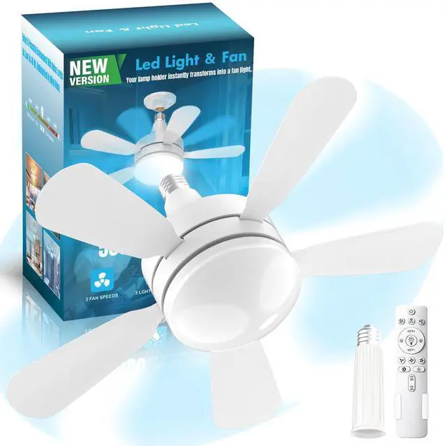 Main image of 17.7" Socket Fan Light, 3000 Lumens Small Ceiling Fans with Lights and Remote, E26/E27 Light Bulb Fan with Reversible Motor, Dimmable 3000K-6500K Light Socket Fan for Bedroom Kitchen Garage