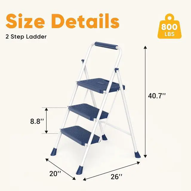 Alt view image 7 of 7 - 3 Step Ladder, Folding Step Stool for Adults with Safety Lock, Anti-Slip Design, Portable Foldable Ladder for Home Kitchen, Garage & Outdoor Use, Blue