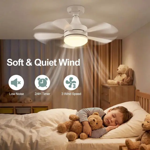 Alt view image 5 of 7 - 17.7" Socket Fan Light, 3000 Lumens Small Ceiling Fans with Lights and Remote, E26/E27 Light Bulb Fan with Reversible Motor, Dimmable 3000K-6500K Light Socket Fan for Bedroom Kitchen Garage