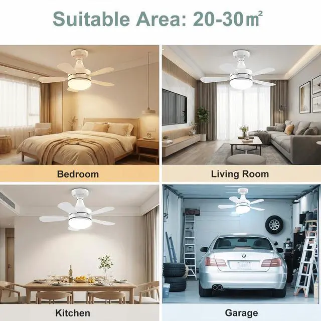 Alt view image 6 of 7 - 17.7" Socket Fan Light, 3000 Lumens Small Ceiling Fans with Lights and Remote, E26/E27 Light Bulb Fan with Reversible Motor, Dimmable 3000K-6500K Light Socket Fan for Bedroom Kitchen Garage