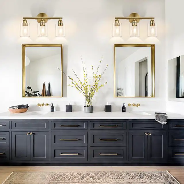 Alt view image 3 of 6 - 3-Light Bathroom Gold Vanity Light Fixtures,17.3'' | Clear Glass Shade,Modern Wall Lamp for Mirror