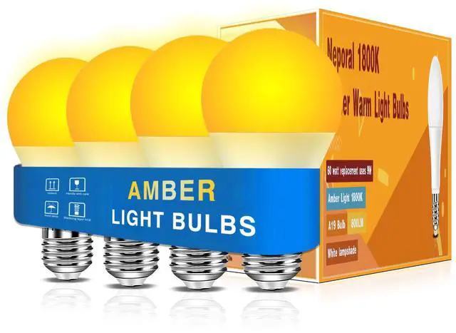 Main image of Amber Sleep Light Bulbs 1800K 4PK, 9W 60 Watt Equivalent, 99.96% Blue Blocking Soft Warm Light Bulbs A19, Amber Night Light E26 for Bedroom and Baby Nursery Light