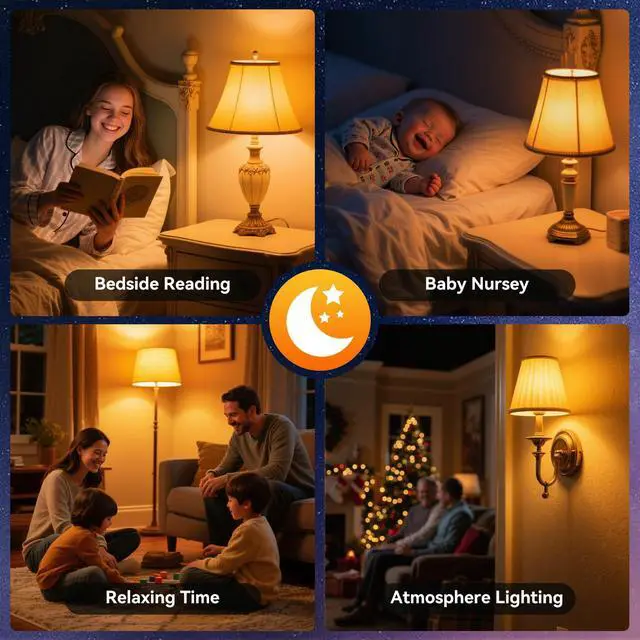 Alt view image 7 of 7 - Amber Sleep Light Bulbs 1800K 4PK, 9W 60 Watt Equivalent, 99.96% Blue Blocking Soft Warm Light Bulbs A19, Amber Night Light E26 for Bedroom and Baby Nursery Light