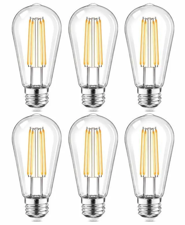 Main image of LED Light Bulbs 60W Equivalent, 4000K Natural White, Shatterproof Clear Plastic, E26 Medium Base,CRI 90+, Glass-Look Filament Bulbs for Table Lamps, Ceiling Fixtures & Home Lighting, 6 Pack
