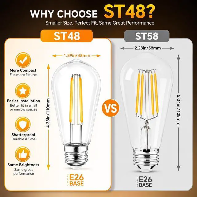Alt view image 2 of 7 - LED Light Bulbs 60W Equivalent, 4000K Natural White, Shatterproof Clear Plastic, E26 Medium Base,CRI 90+, Glass-Look Filament Bulbs for Table Lamps, Ceiling Fixtures & Home Lighting, 6 Pack