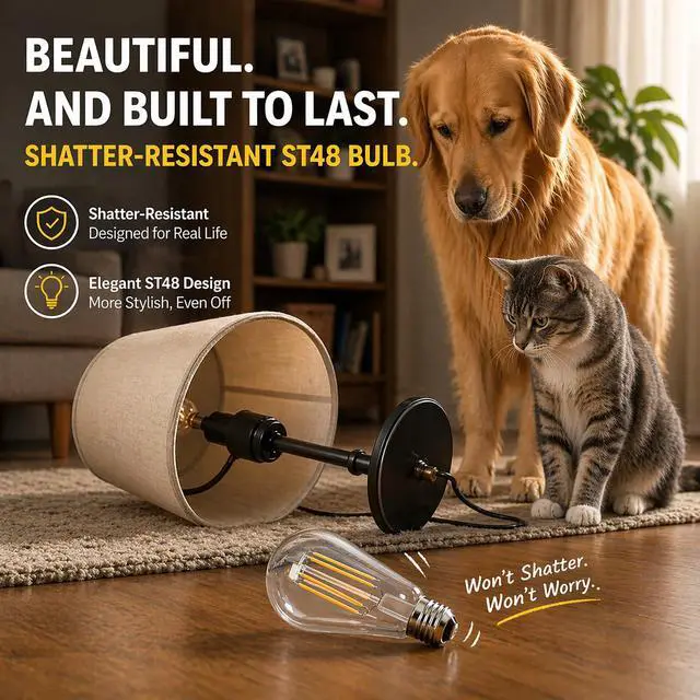 Alt view image 3 of 7 - LED Light Bulbs 60W Equivalent, 4000K Natural White, Shatterproof Clear Plastic, E26 Medium Base,CRI 90+, Glass-Look Filament Bulbs for Table Lamps, Ceiling Fixtures & Home Lighting, 6 Pack